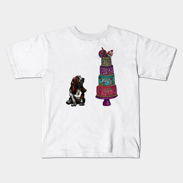 Basset hound with birthday cake Kids T-Shirt by Every-wen